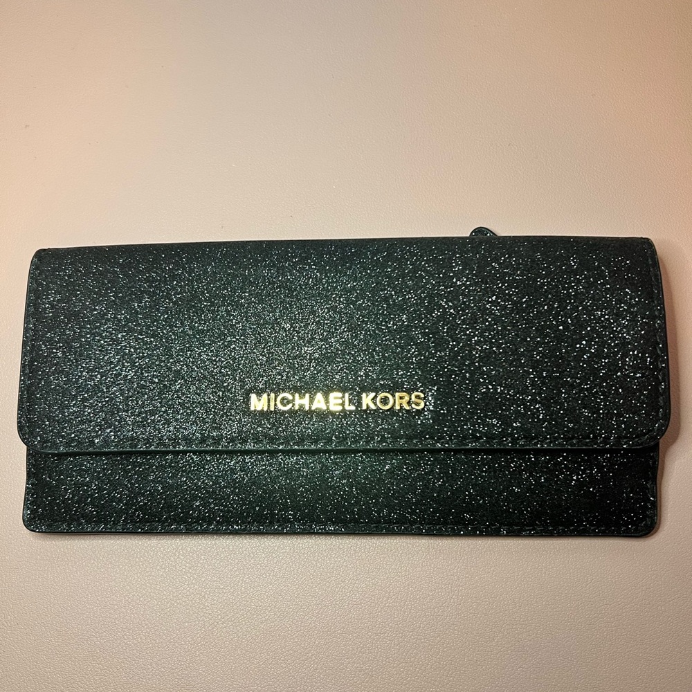 USED ONE TIME-Long black sparkle Micheal Kors wallet/clutch